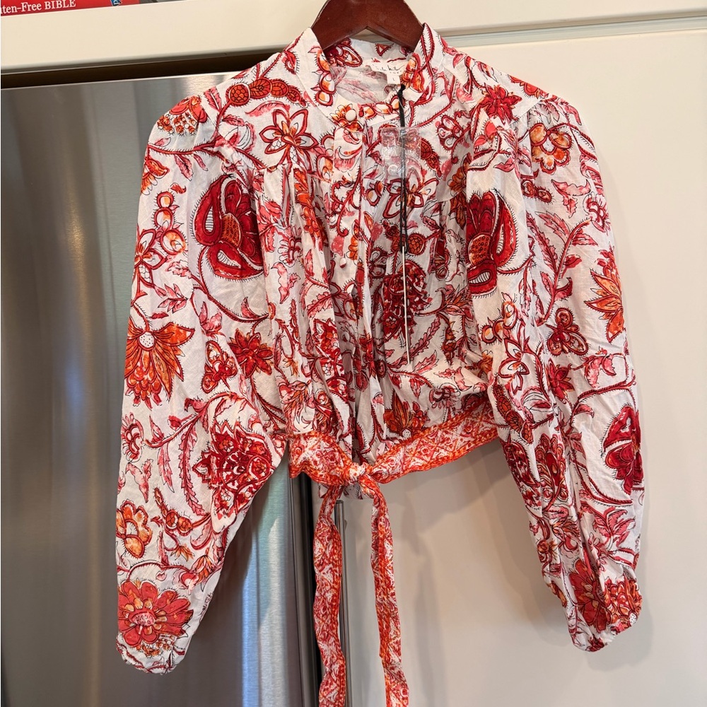 Boho Floral Tie-Front Blouse Size large